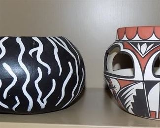 Wooden Zebra Bowl and Southwest Pottery Decor
