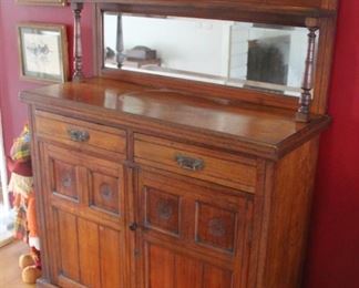 10. $500.00. Arts and Crafts style sideboard with backsplash mirror.  58” X 41” X 16.5