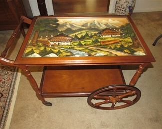 Vintage hand-carved tea cart from Germany