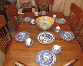 Antique dining table & 6 high-back chairs