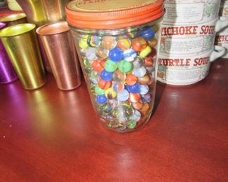 Large jar of vintage marbles