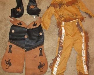 Vintage cloth & leather cowboy & Indian child's costumes