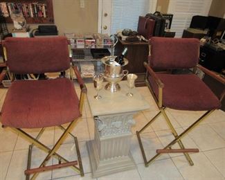 Brass & oak tall director chairs