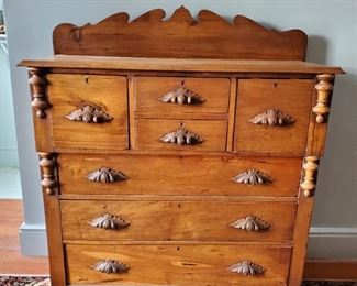 Large antique dresser with carved leaf handles