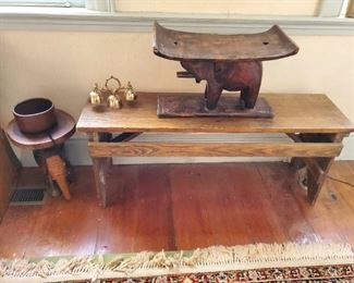 Elephant plant stand, elephant stool, oak bench