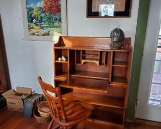 Maple book shelf/desk with chair