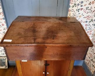 Vintage Wooden Portable Writing Desk with Hinged Slope Lid