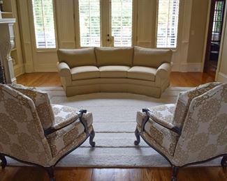 Ethan Allen. Furniture is like new--fabric is still relevant! 