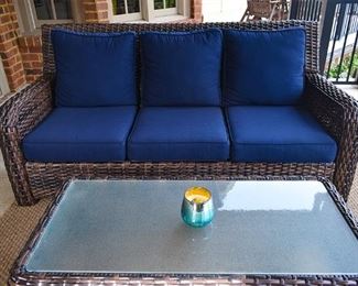 Beautiful Blue cushions, glass coffee table