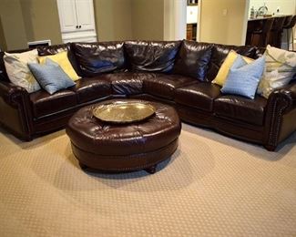 Cordovan leather sofa, ottoman, home theatre furniture