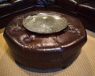 Cordovan leather tufted ottoman