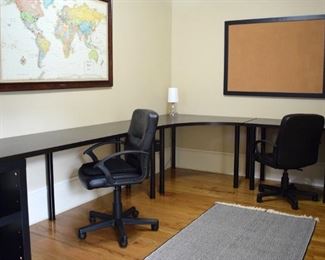 office furniture, chairs, world map