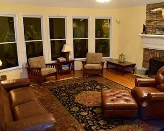 Living Room, leather furniture (Ethan Allen), lamps, rug, art, accessories...