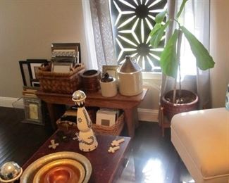 The unique metal piece in the window is used as art.