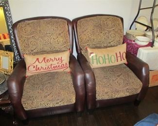 Leather & upholstery recliners pair