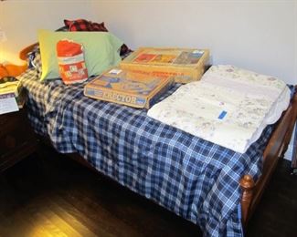 Nice wooden twin bed w/ mattress set & Tommy Hilfiger comforter set