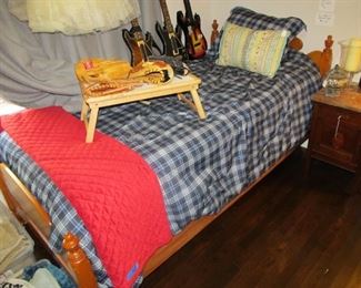Nice wooden twin bed w/ mattress set & Tommy Hilfiger comforter set