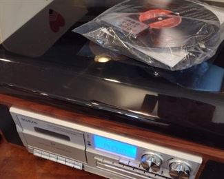 Turntable with built-in speakers CD player and cassette deck