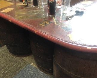 Vintage Jack Daniels Bar - comes with 3 real jack daniels barrels with shelving on back side and a vintage L shape top with vintage jack advertising on top. One of a kind!