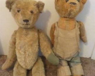 1920s Steiff ?? Bears button eyes straw repaired TLC
