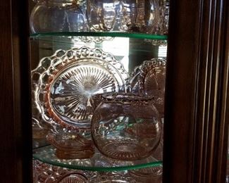 Large assortment of pink glassware (some depression)