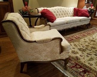 French Provincial tuft arm chair with padded arms and hard maple trim (matches the sofa)