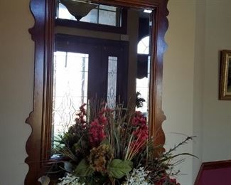Beveled mirror with cherry frame
