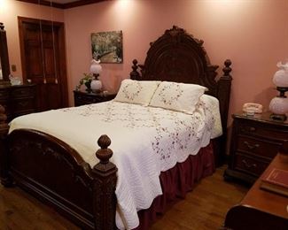 Queen size ornate cherry bed by American Drew