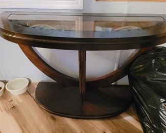 Very nice entry table wood and glass