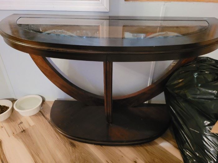 Very nice entry table wood and glass