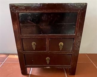 Antique Solid Wood Chest with Brass Hardware and pull key to open the top door.