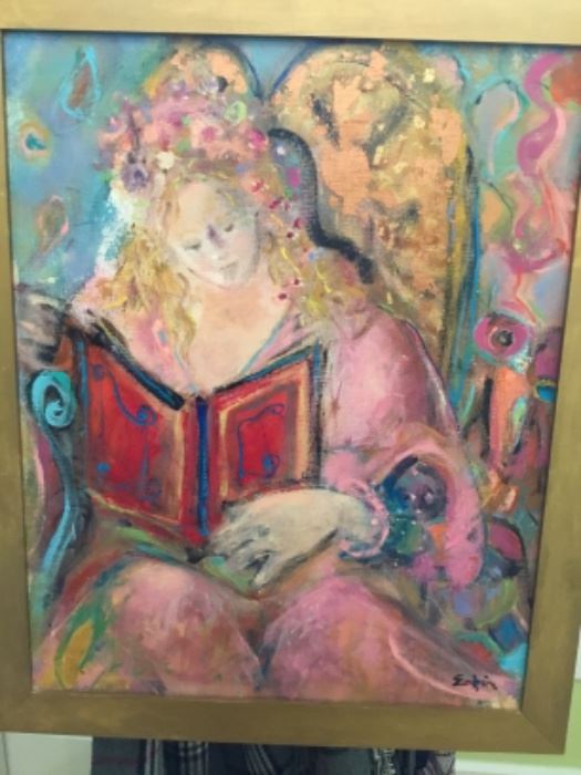 Wonderful large portrait of a lady reading.