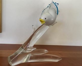 Signed glass bird