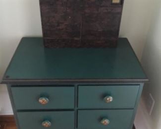 Interesting oriental cabinet atop a painted chest