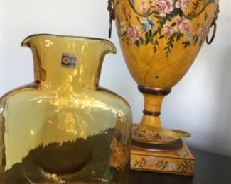 Blenko glass and tole lamp