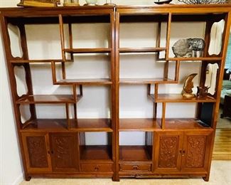 #13___$650 set of 2 
Pair of Oriental Rosewood double sided etageres • 70 high 40 wide 13 deep