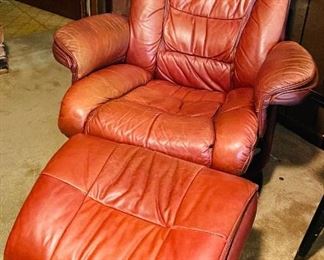 #34___$195 each 
Lane furniture Brown leather chair & ottoman • 39 high 34wide 38deep 
ottoman  • 17high 22wide 18deep