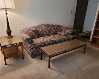Wooddale sofa $30 3 mid century modern matching tables a $150 mid century modern tall lamp $65