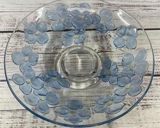 Crystal Glass Bowl with Blue Flower Designs
