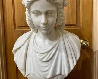 Large Carved Carrara Marble Bust of a Woman Statue Girl with Ringlets