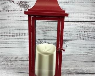 Luminara Red Metal Lantern with Faux Battery Op Candle