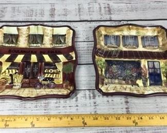Pair of Certified International Kate McRostie French Boulevard Square Decorative Plates