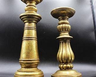 Pair of Vintage Gold Plaster Ceramic Candlestick Holders