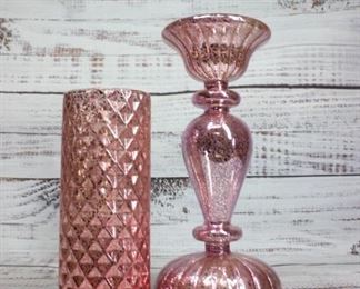 Pink Plastic Battery Op Candle and Decorative Mercury Glass Style Base