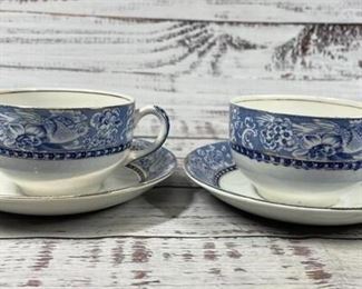 Royal Pottery Wilkinson Blue Staffordshire England Set of Two Cups and Saucers