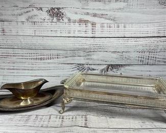 Silver Plate Casserole Dish Holder Stand Gravy Sauce Boat