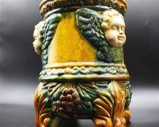 Vintage Antique Ceramic Grape Vine Cherub Flower Planter Pot