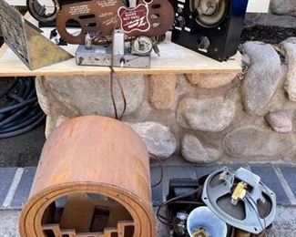 Vintage Antique Lot of Radio Parts Components, Speakers, Tubes, Wooden Shells More