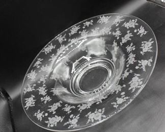 Vintage Clear Glass Etched Floral Plate Platter Bowl Centerpiece
