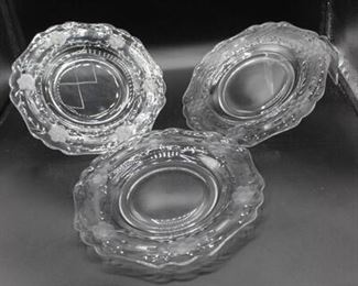 Vintage Clear Glass Flower Etched Pattern Serving Plates